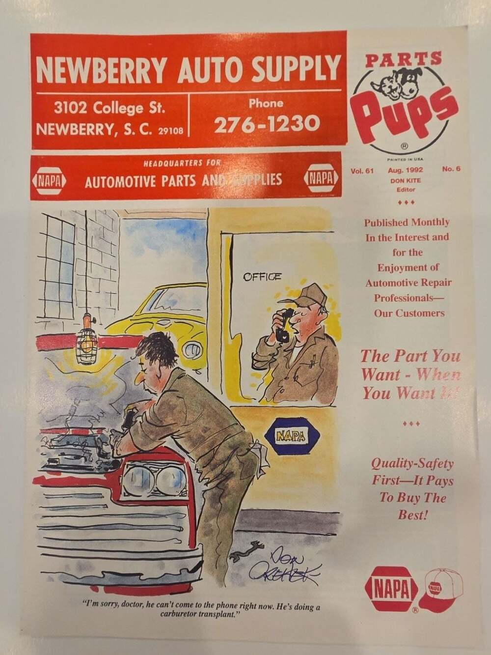 Vintage NAPA Parts Pups Magazine Vol. 61 August 1992